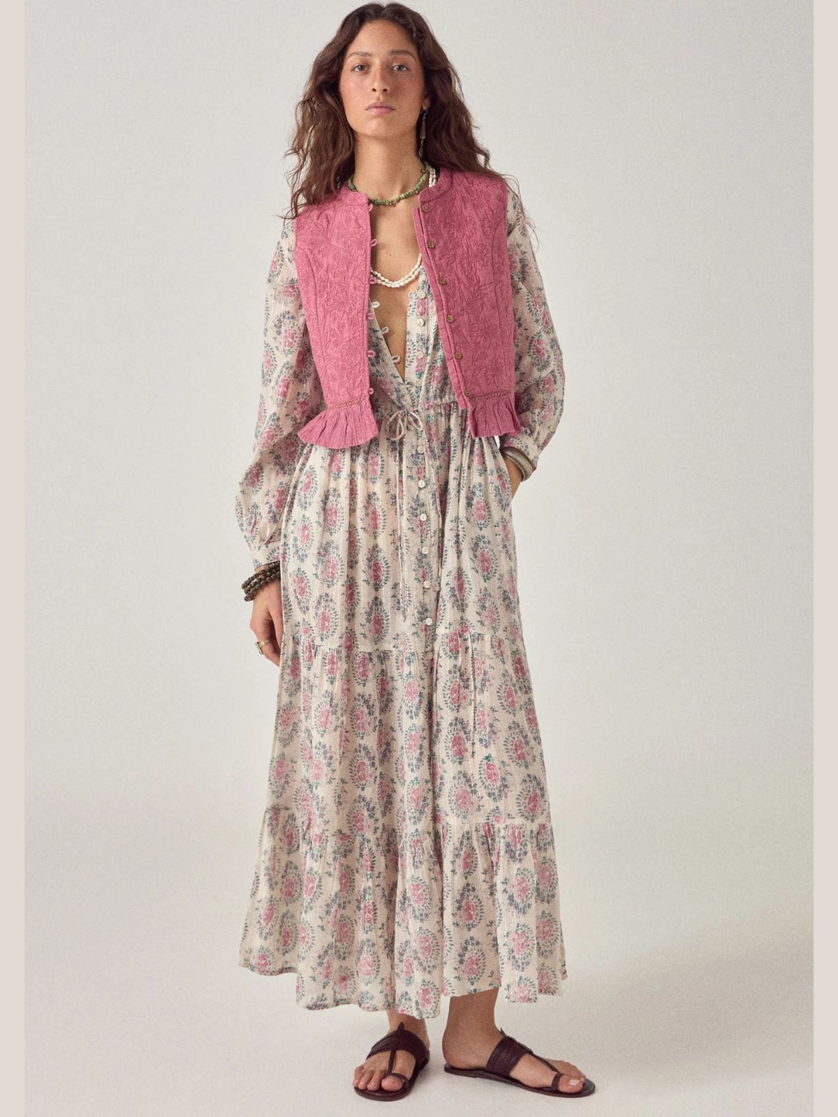 Iris Fashion - MAISON HOTEL - Anne Azalea Print Lurex Dress - Ecru