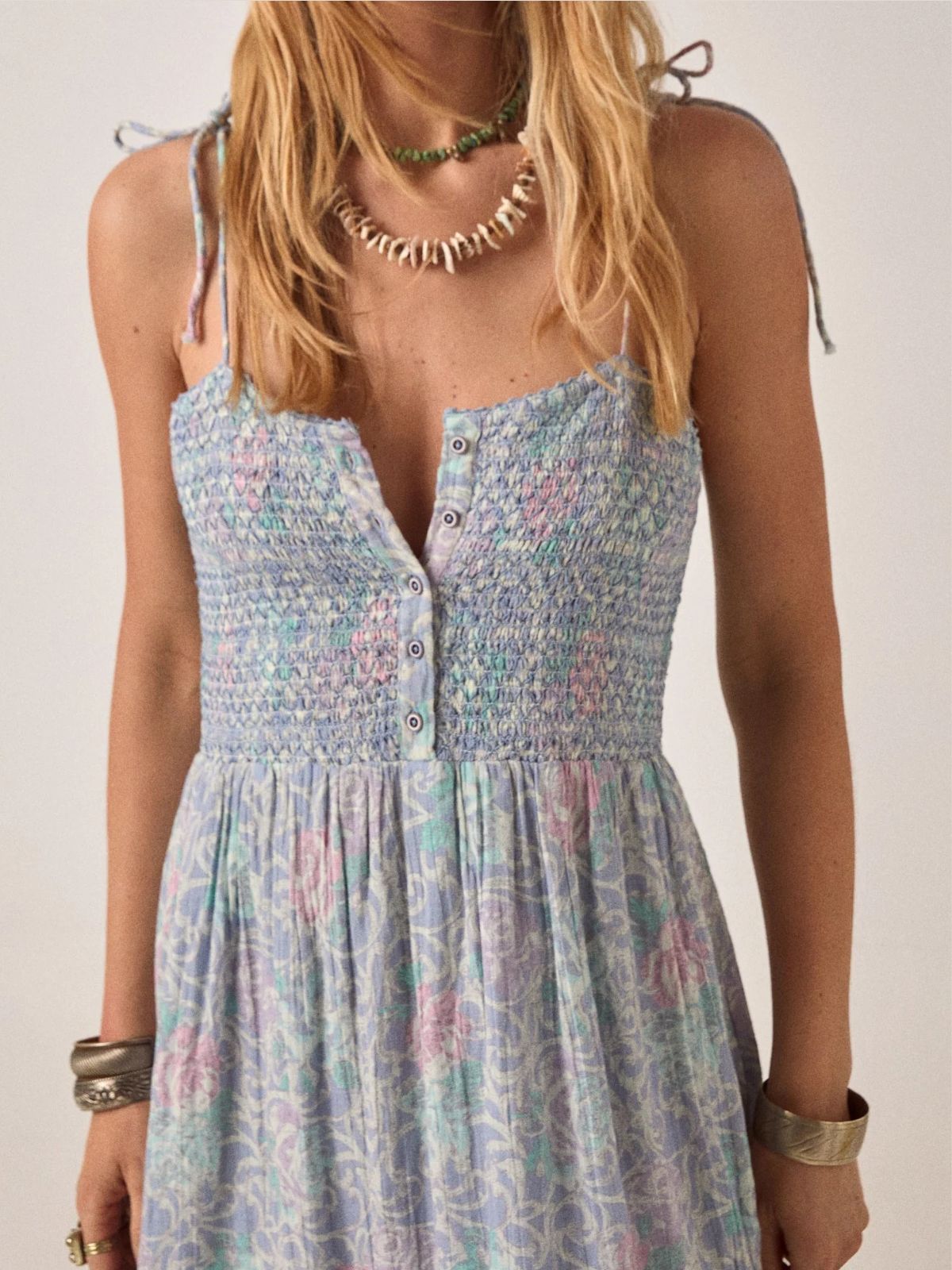 Julie Strapless Print Dress - Light Blue