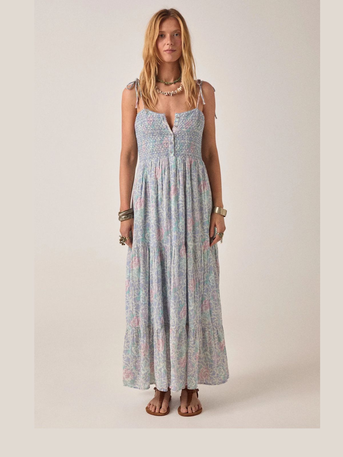 Julie Strapless Print Dress - Light Blue