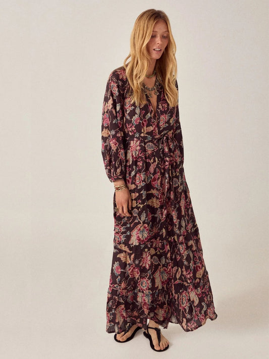 Louise Floral Print Dress - Black