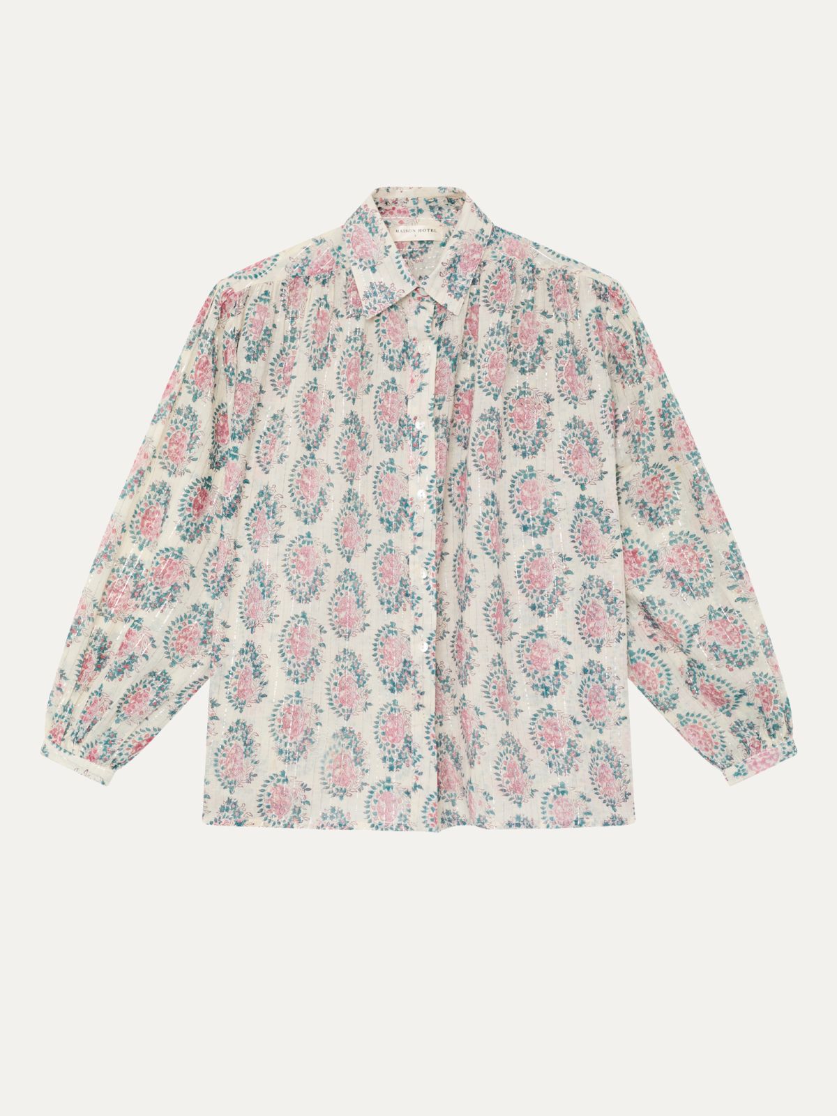 Iris Fashion - MAISON HOTEL - Mary  Azalea Print Lurex Shirt - Ecru