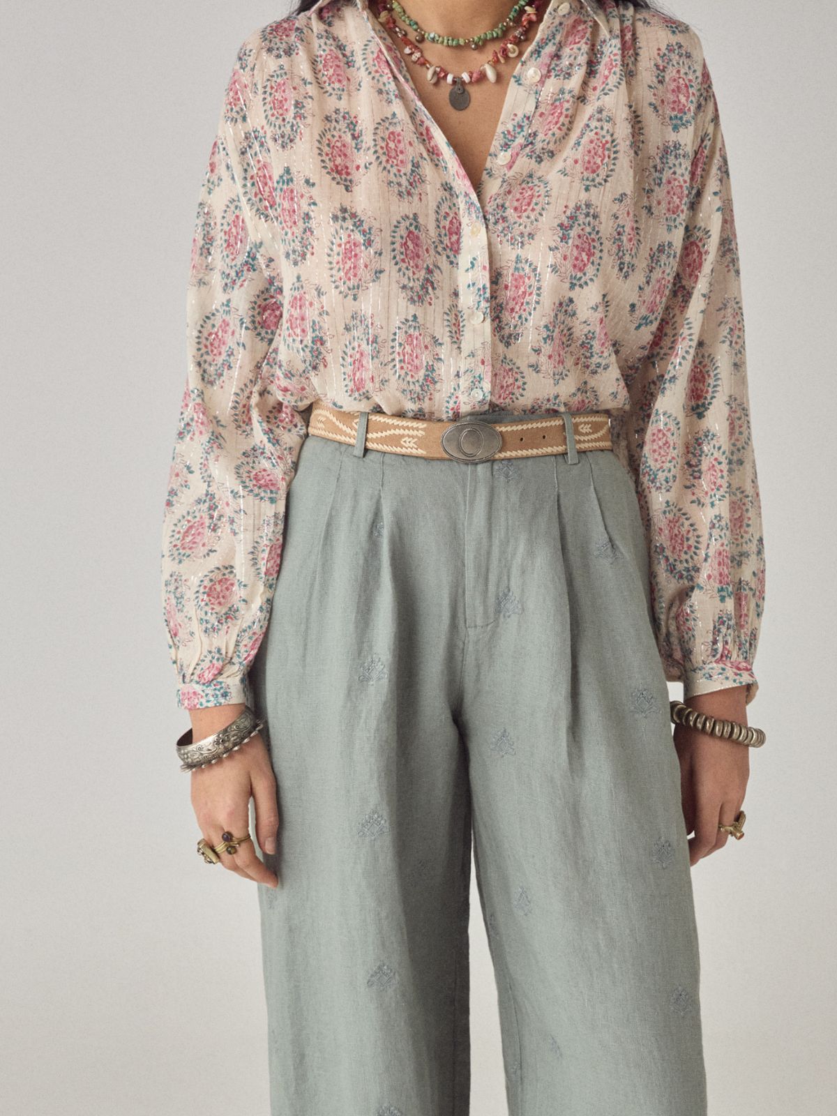 Iris Fashion - MAISON HOTEL - Mary  Azalea Print Lurex Shirt - Ecru