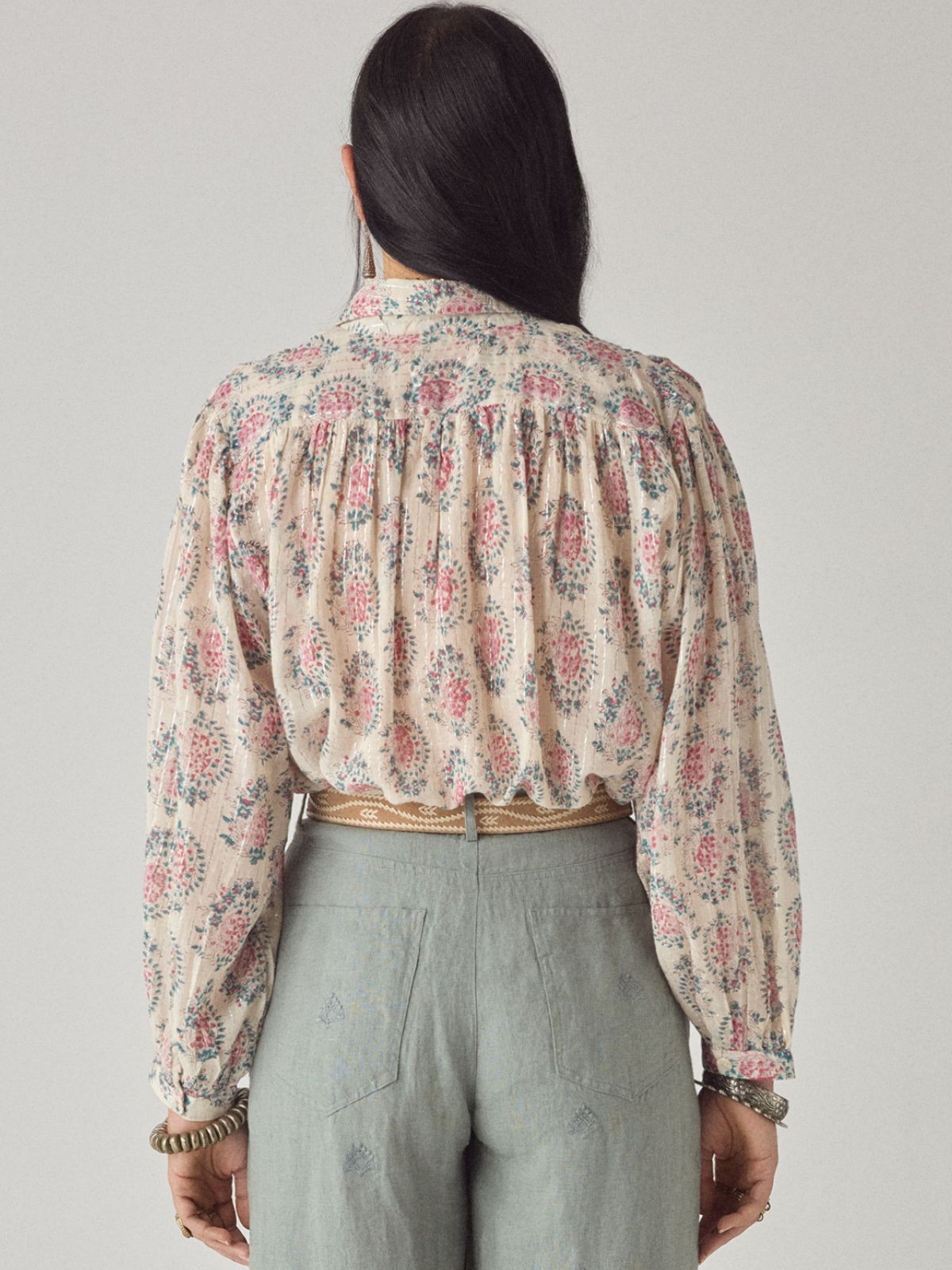 Iris Fashion - MAISON HOTEL - Mary  Azalea Print Lurex Shirt - Ecru