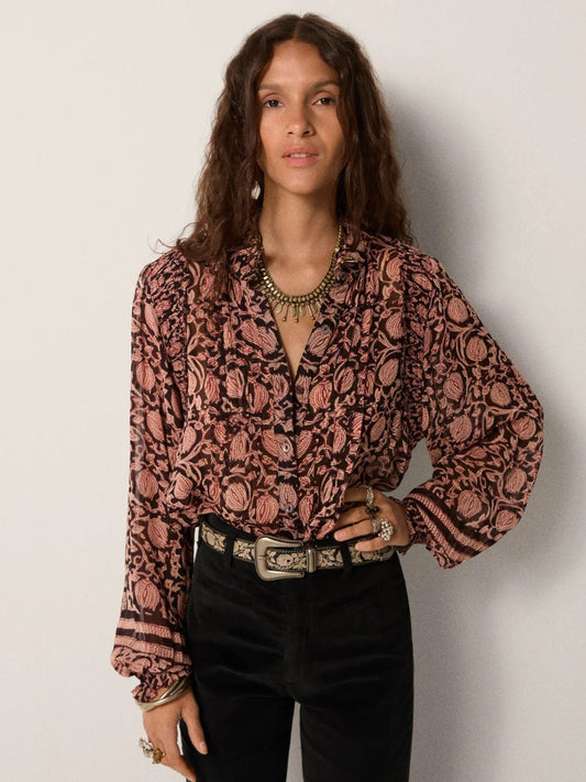 Mia Print Blouse - Black