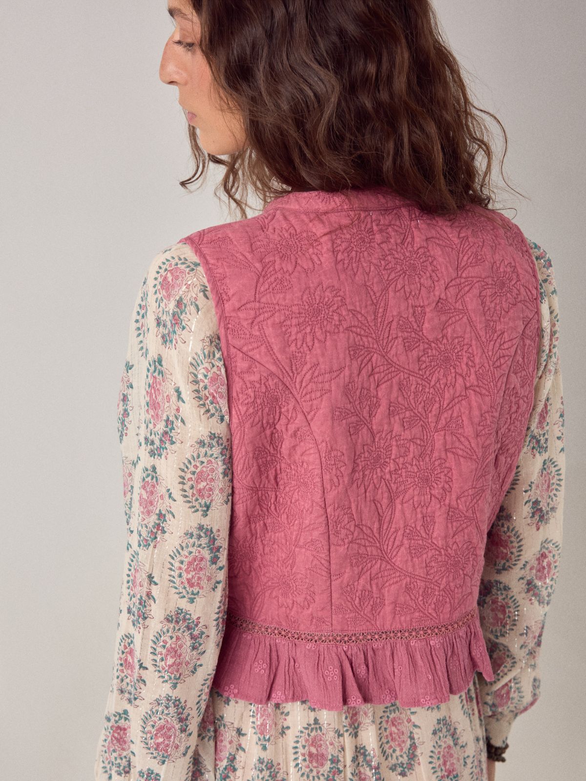 Mia Embroidered Vest - Punk Pink