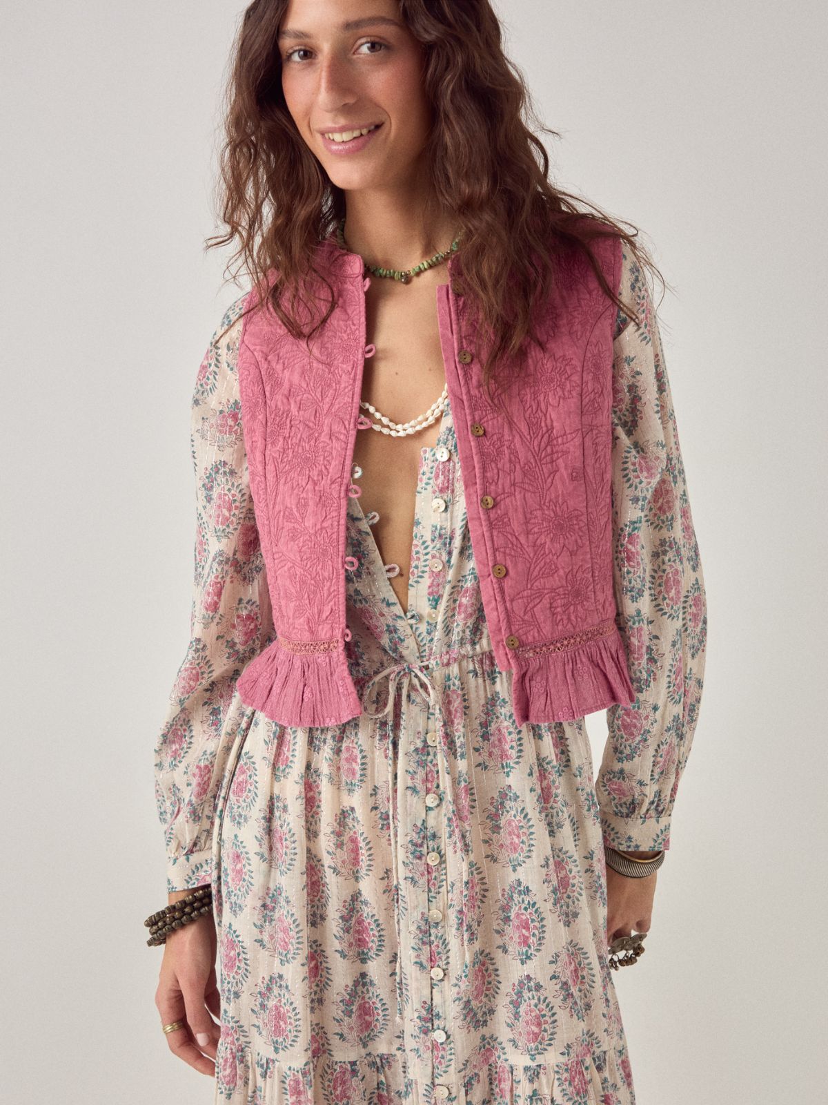 Mia Embroidered Vest - Punk Pink