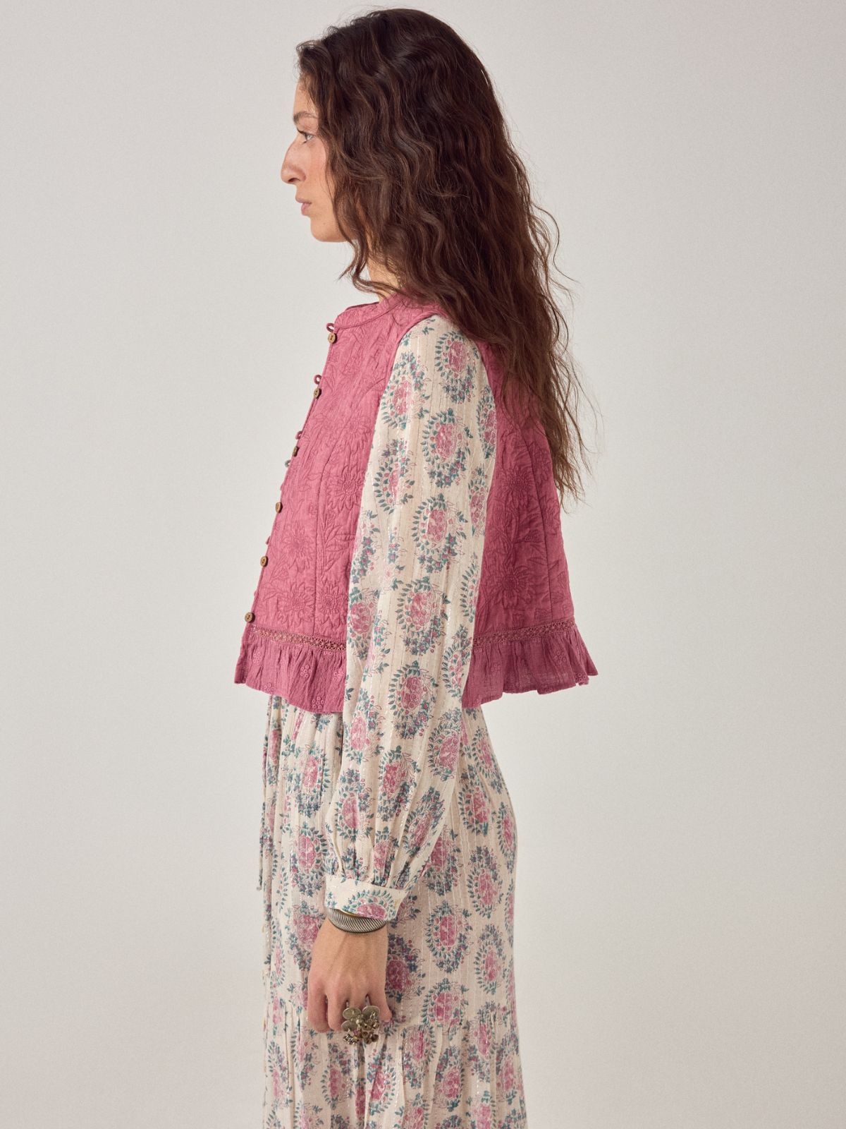 Mia Embroidered Vest - Punk Pink
