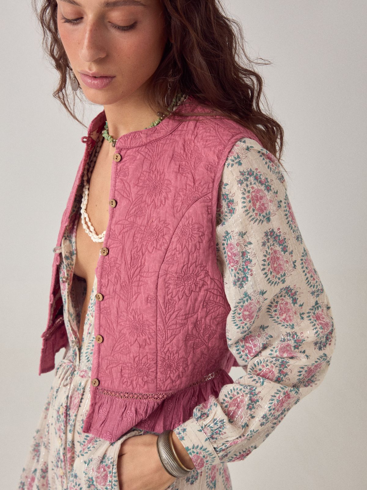 Mia Embroidered Vest - Punk Pink