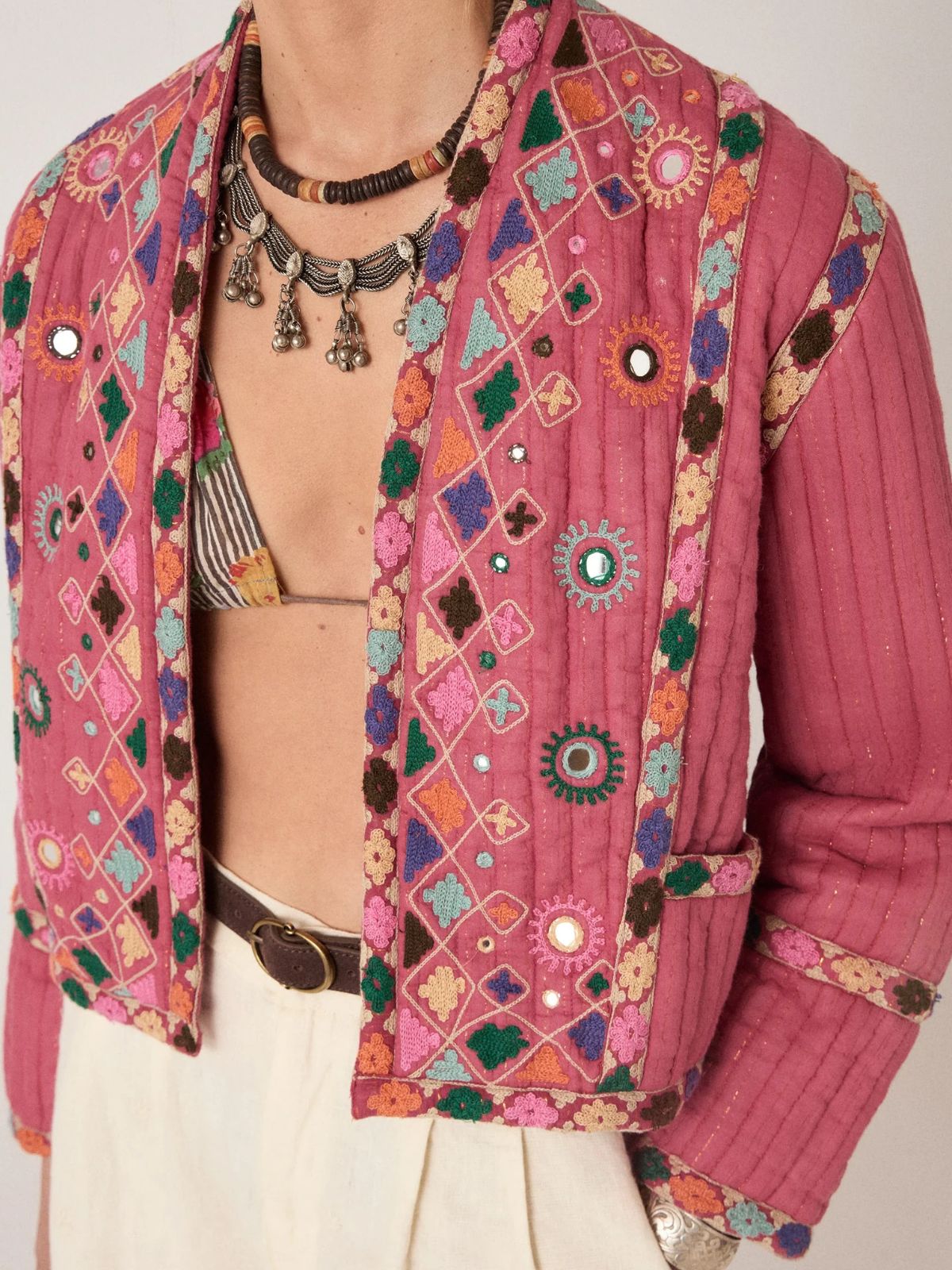 Nisha Lurex Embroidered  Jacket - Pink