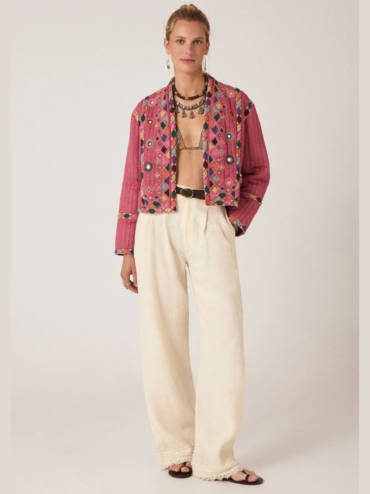 Nisha Lurex Embroidered  Jacket - Pink