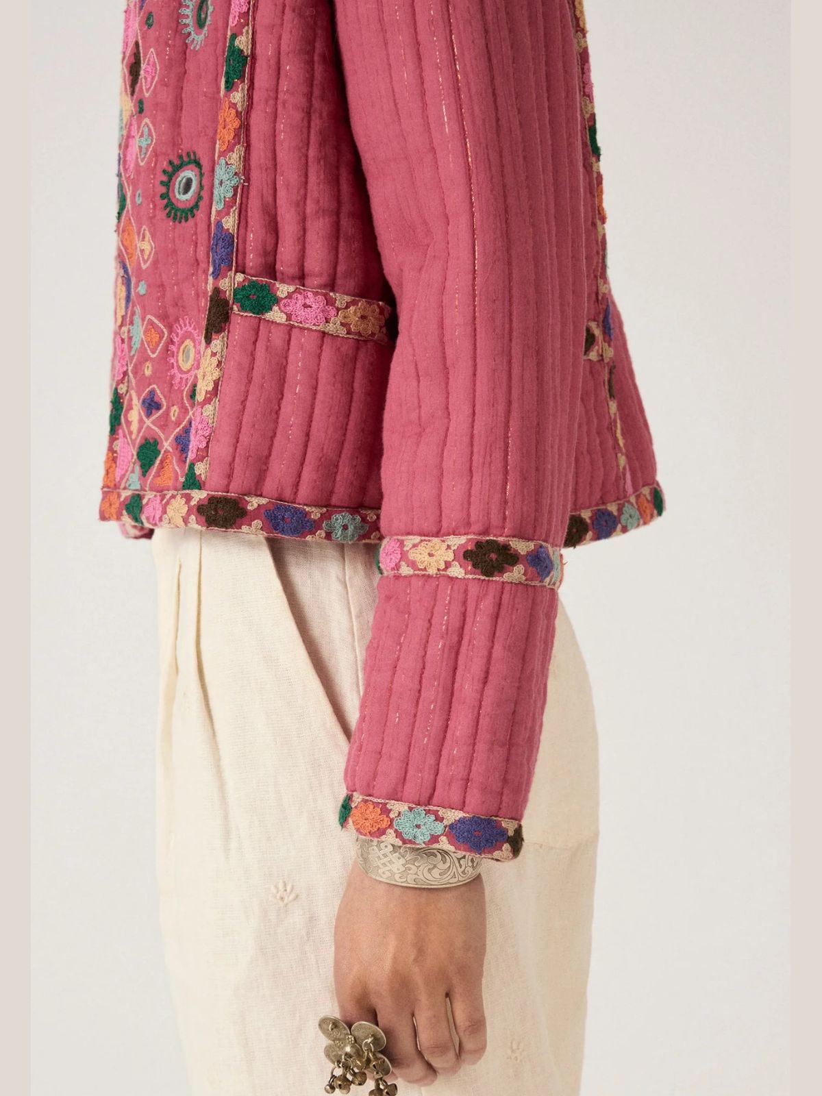 Nisha Lurex Embroidered  Jacket - Pink