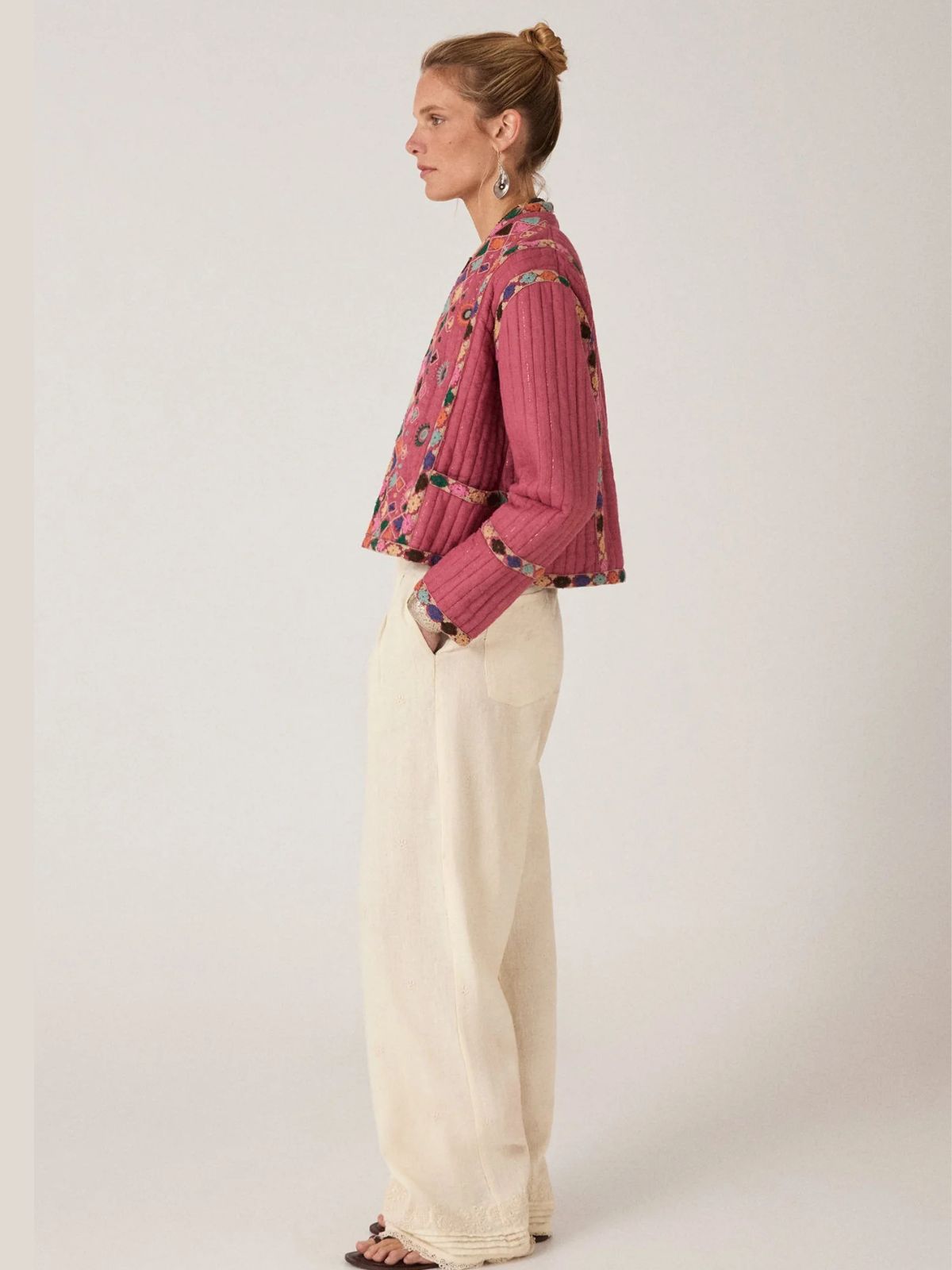 Nisha Lurex Embroidered  Jacket - Pink