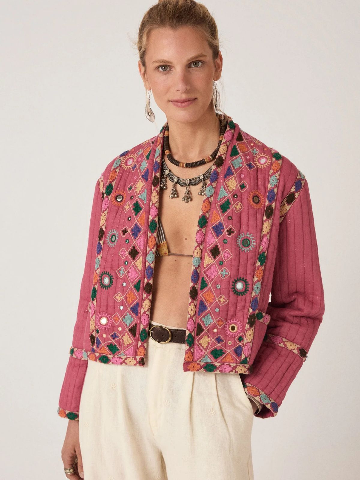 Nisha Lurex Embroidered  Jacket - Pink