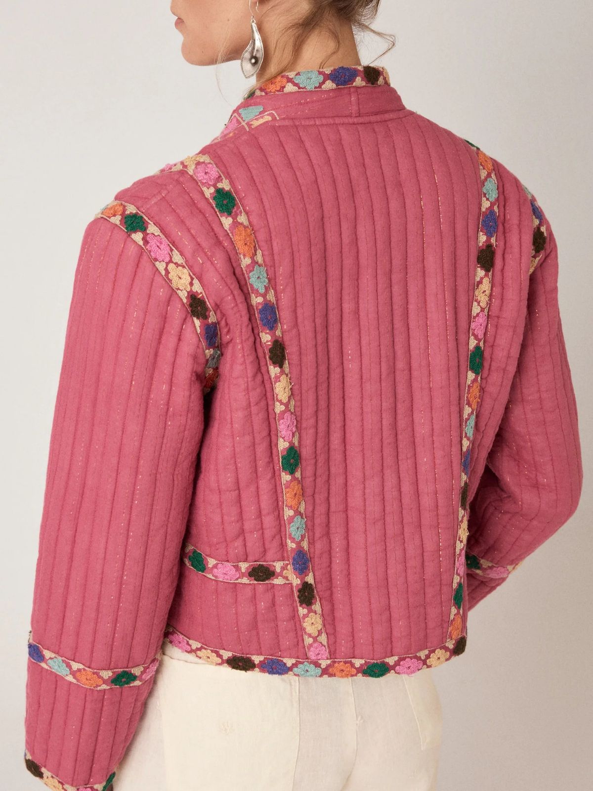 Nisha Lurex Embroidered  Jacket - Pink