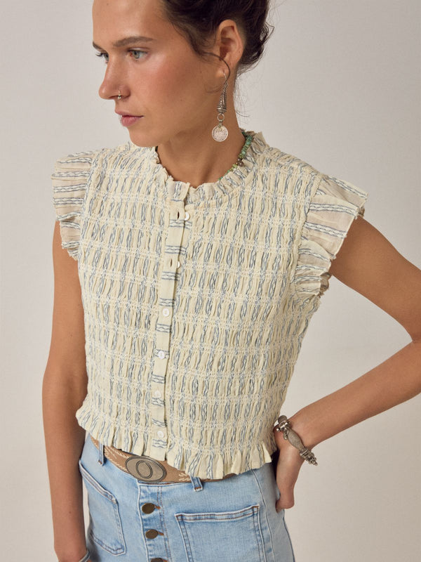 Omaris Woven Sleevless Top - Ecru