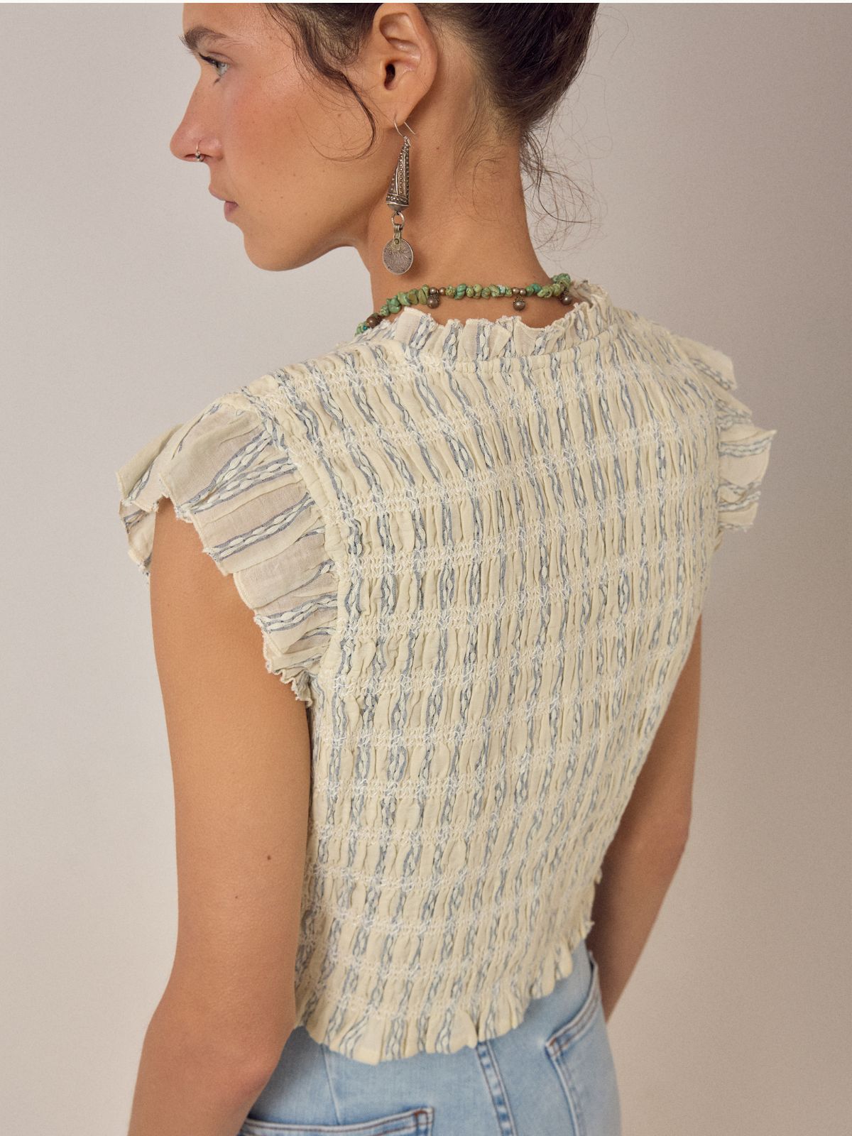 Omaris Woven Sleevless Top - Ecru