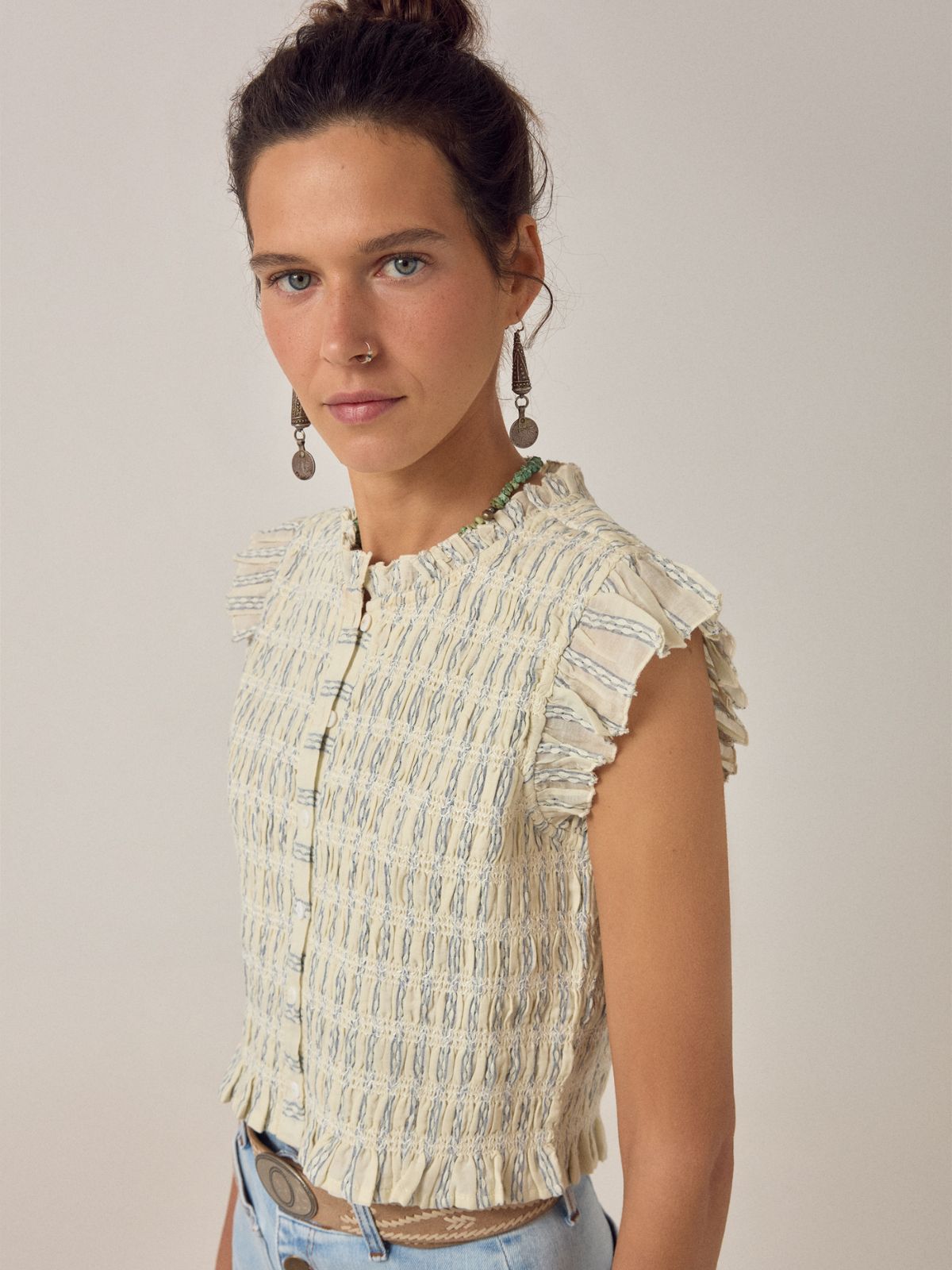 Omaris Woven Sleevless Top - Ecru