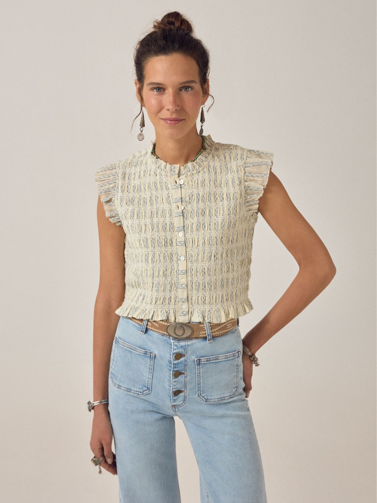 Omaris Woven Sleevless Top - Ecru