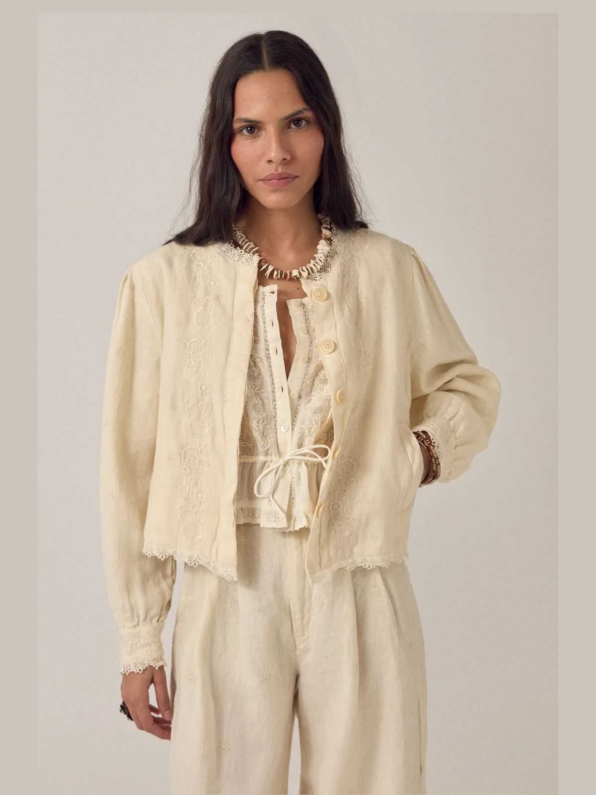 Otelo Linen Jacket - Ivory