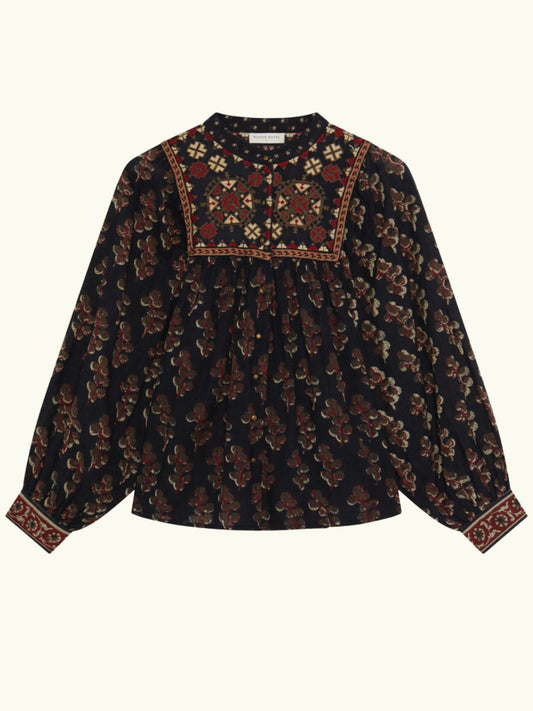 Scarlet Embroidered Blouse - Dark Brown