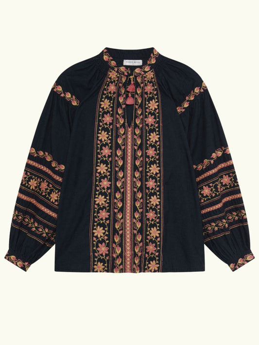Virginia Embroidered Top - Black
