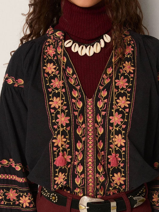 Virginia Embroidered Top - Black