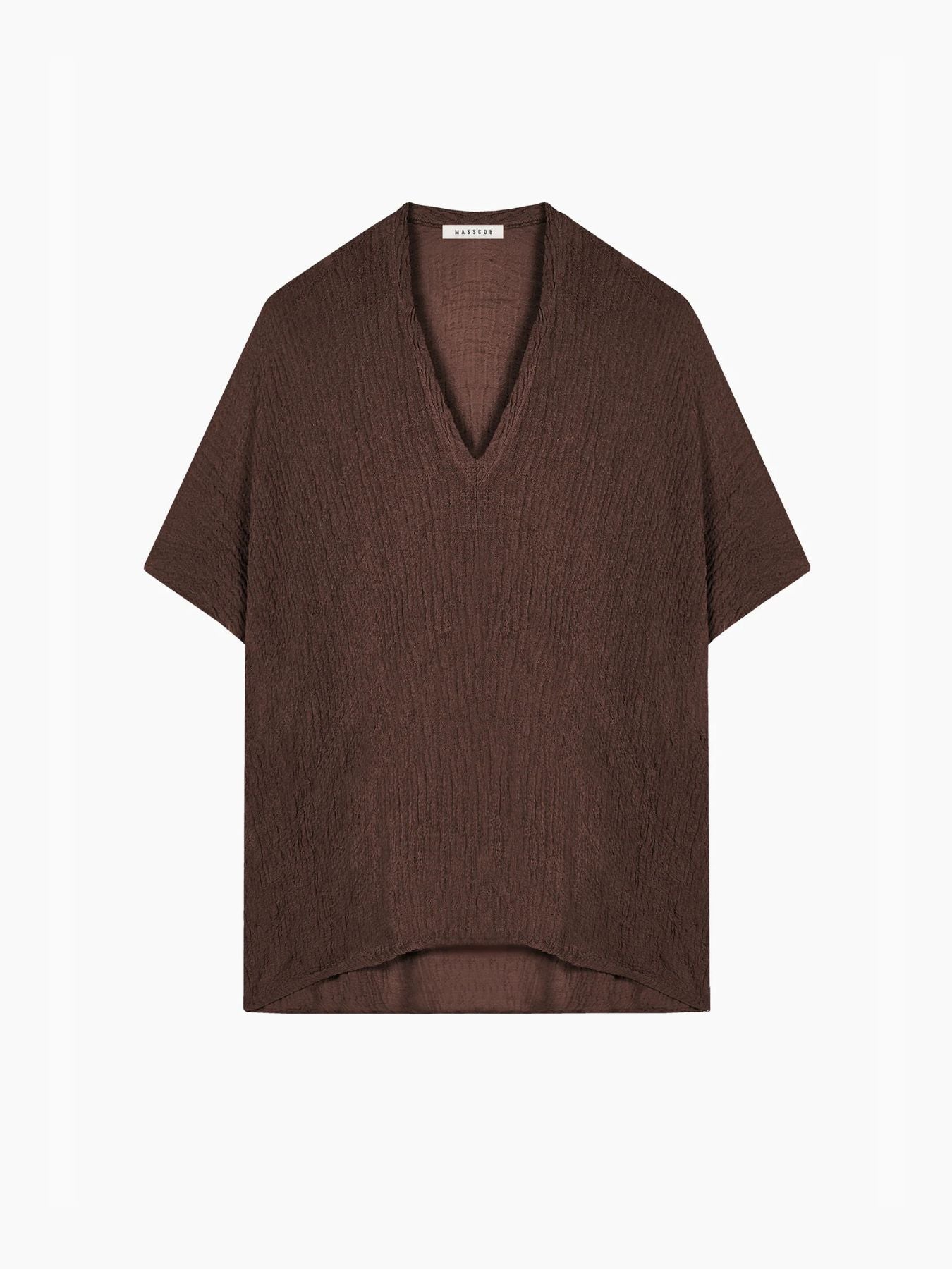 Indo Crinkle V- Neck Top - Brown