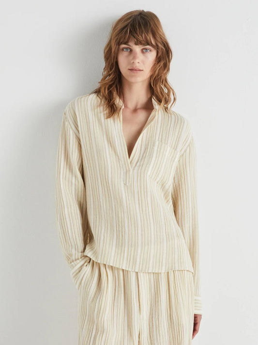 Java Stripe Crinkle Shirt - Cream & Tan