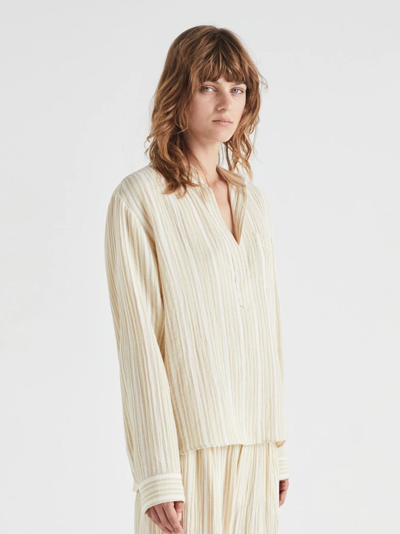 Java Stripe Crinkle Shirt - Cream & Tan