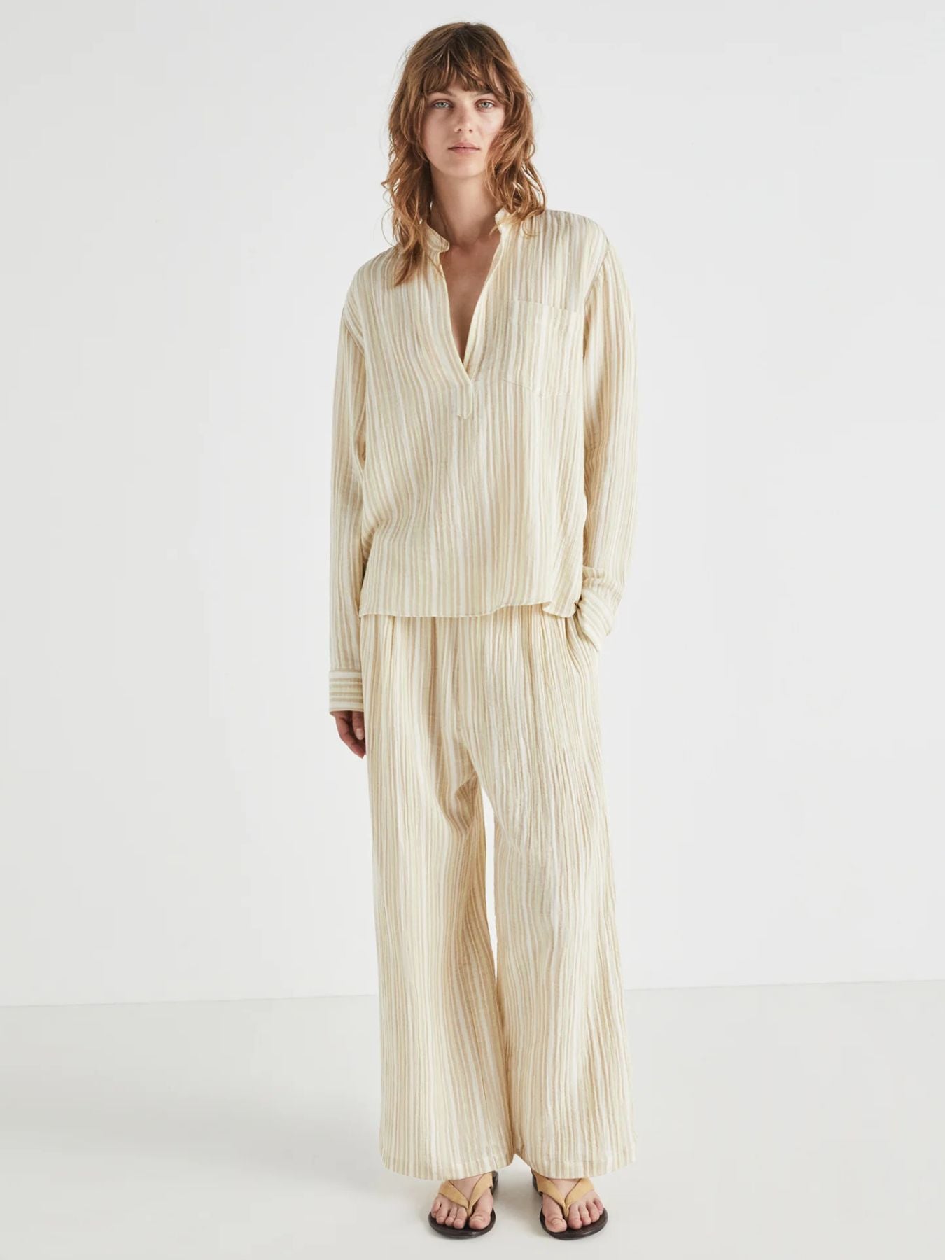 Java Stripe Crinkle Shirt - Cream & Tan