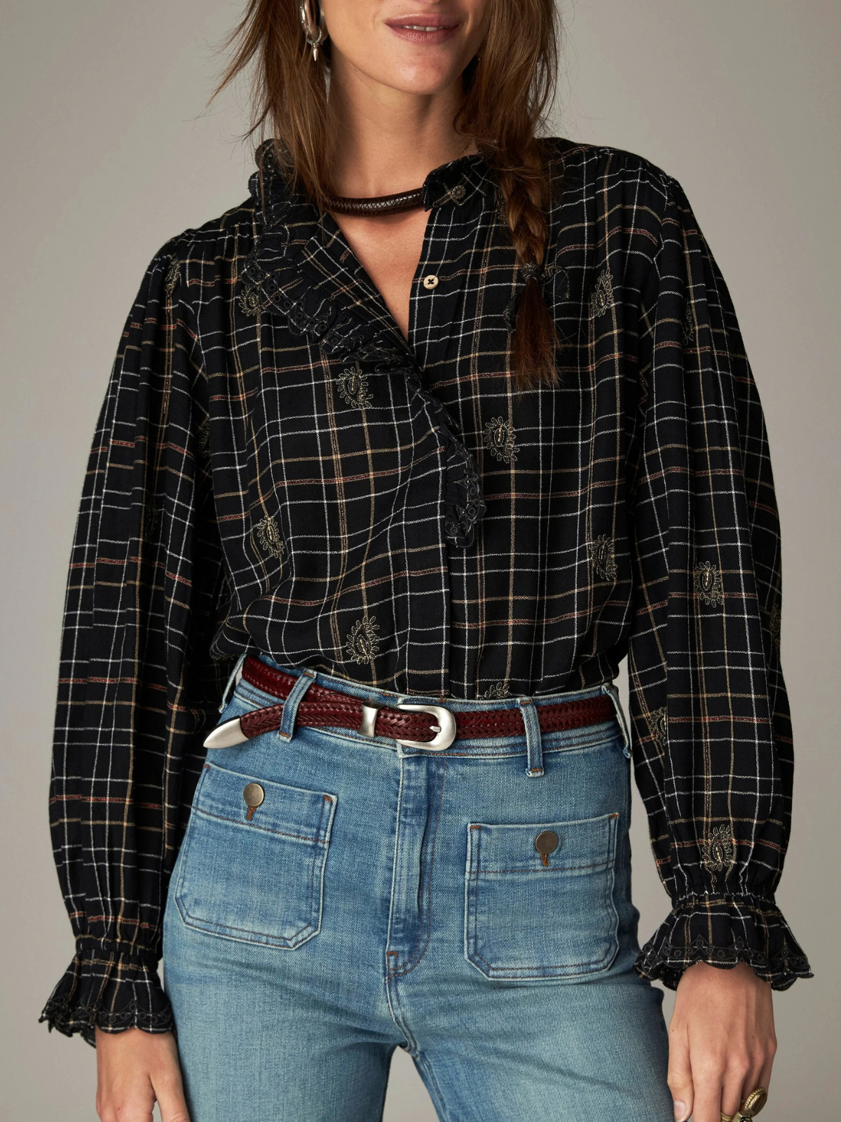 Coco Lurex Check Blouse - Black