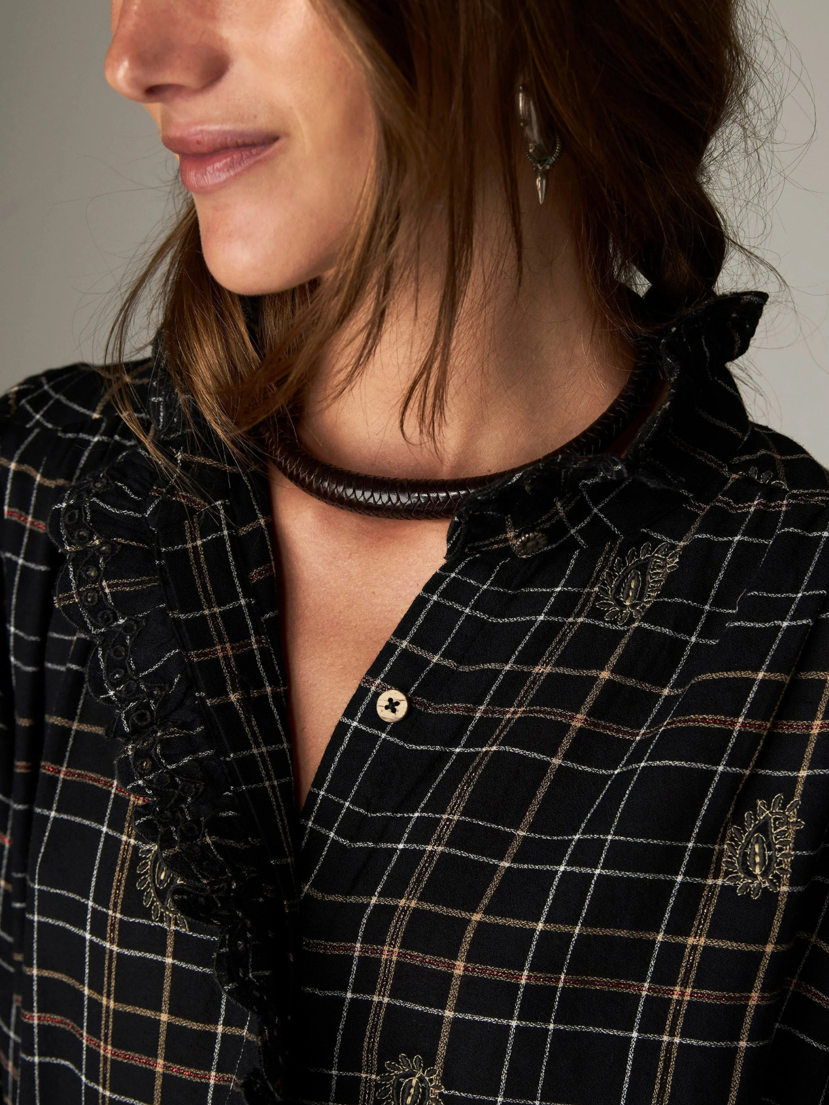 Coco Lurex Check Blouse - Black