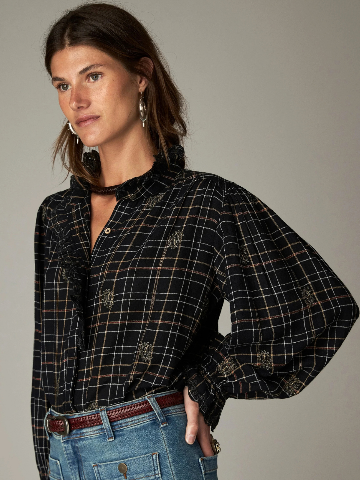 Coco Lurex Check Blouse - Black