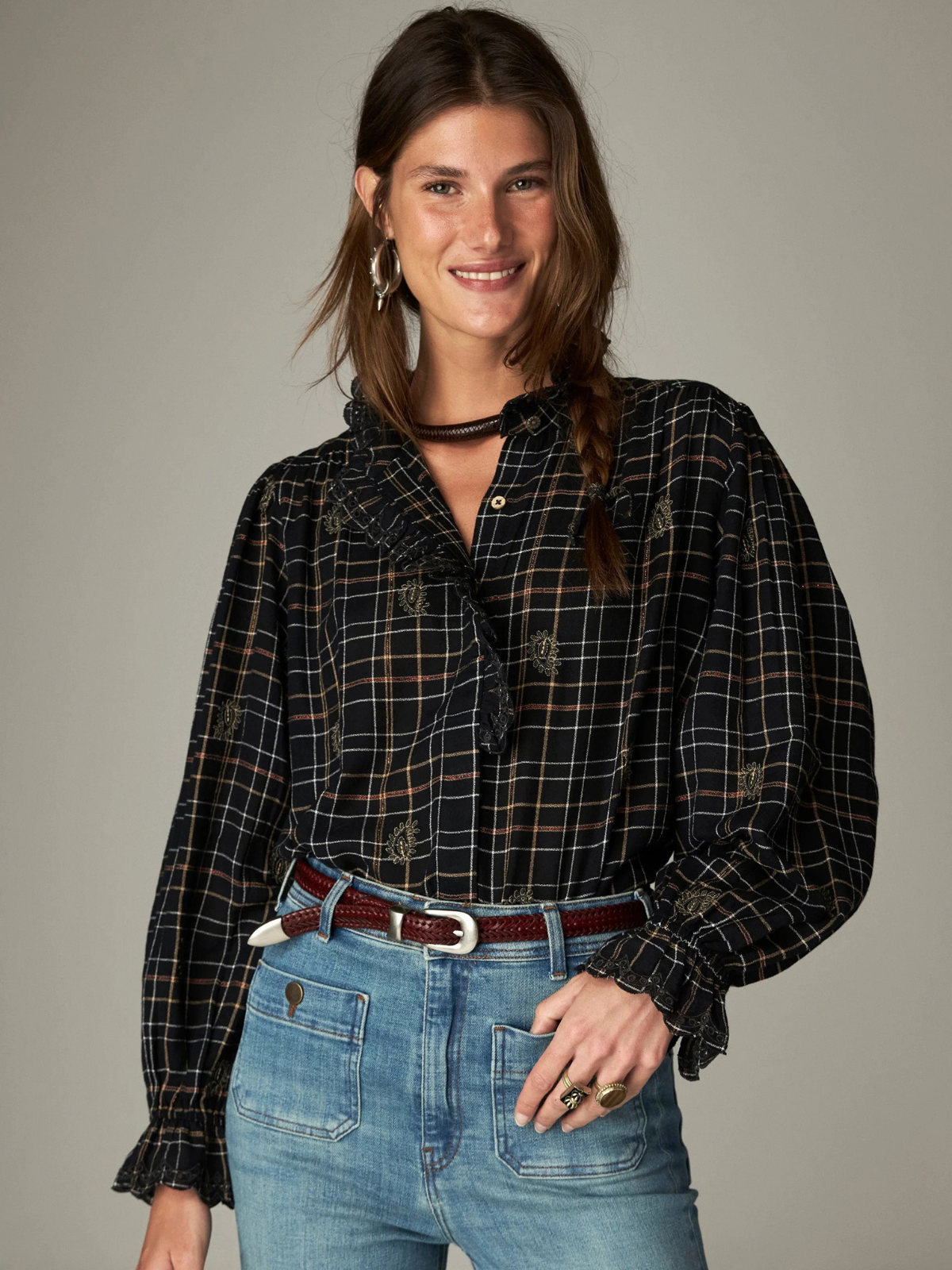 Coco Lurex Check Blouse - Black