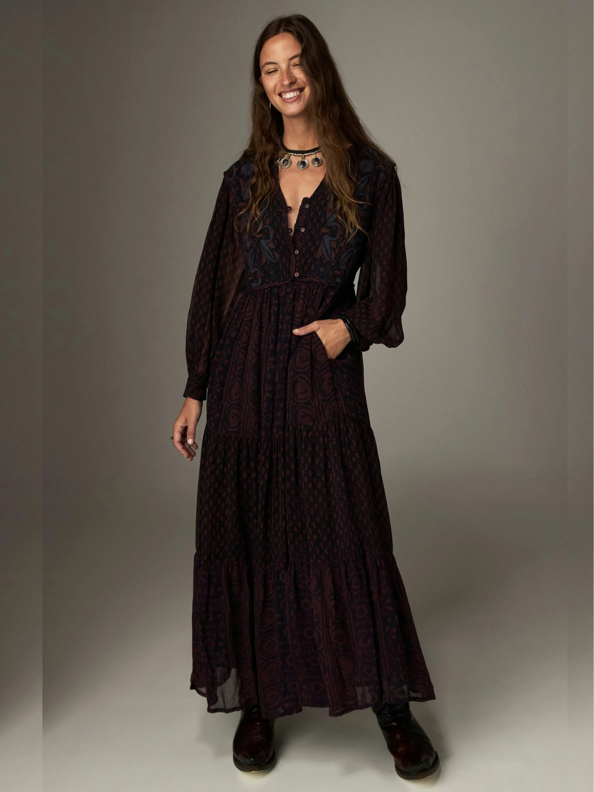 Emilia Print Dress - Brown