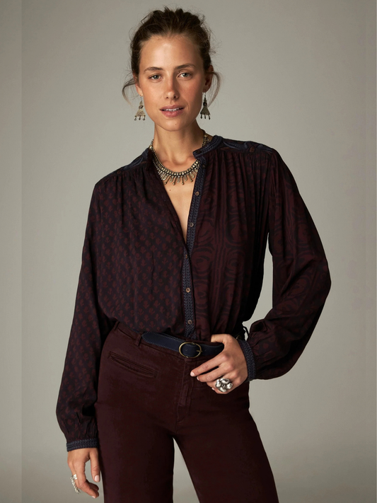Marie Print Blouse - Brown