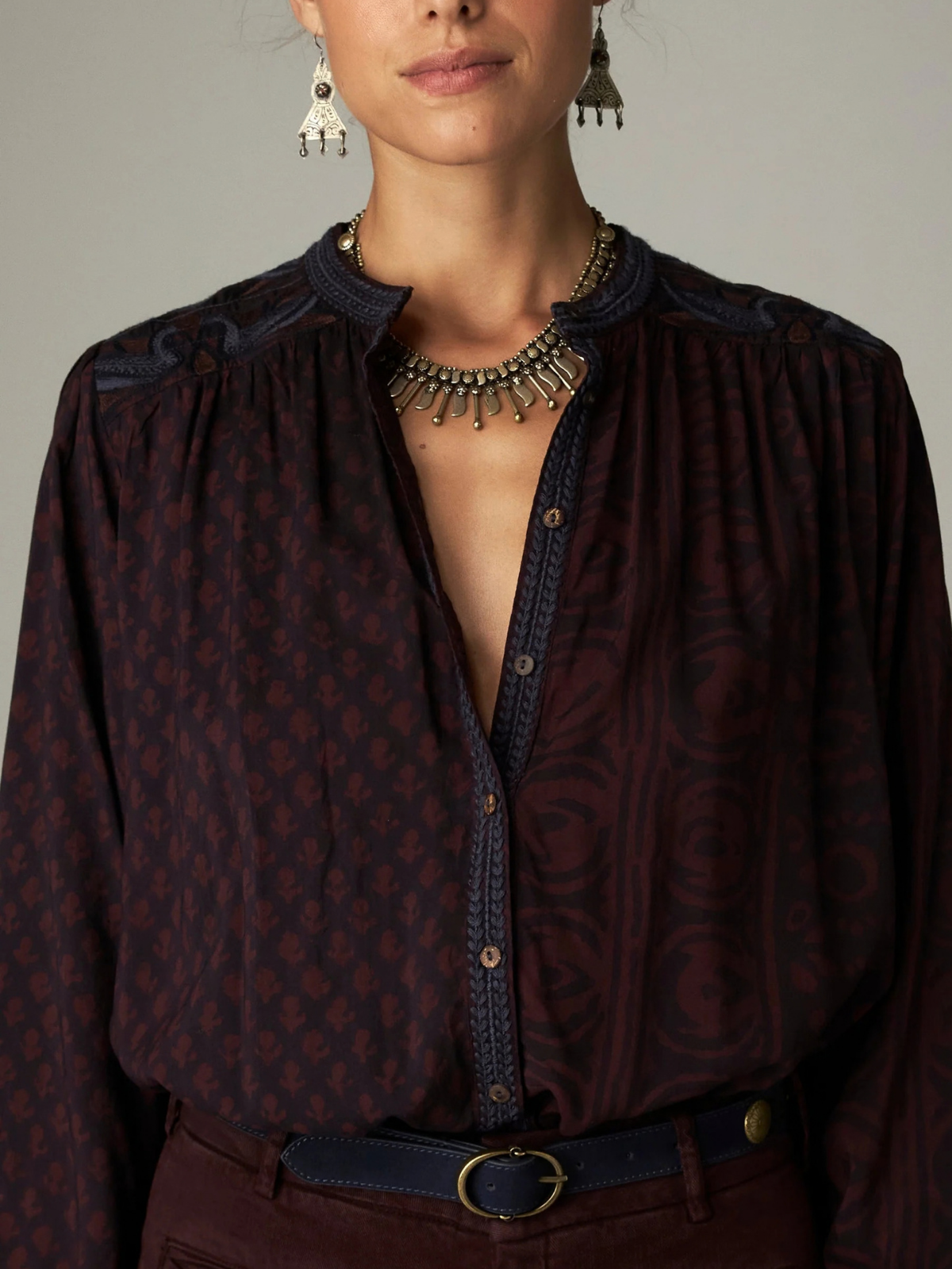 Marie Print Blouse - Brown