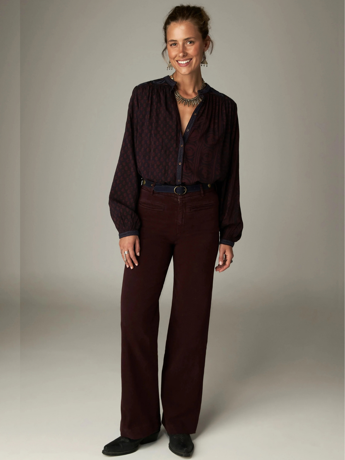 Marie Print Blouse - Brown