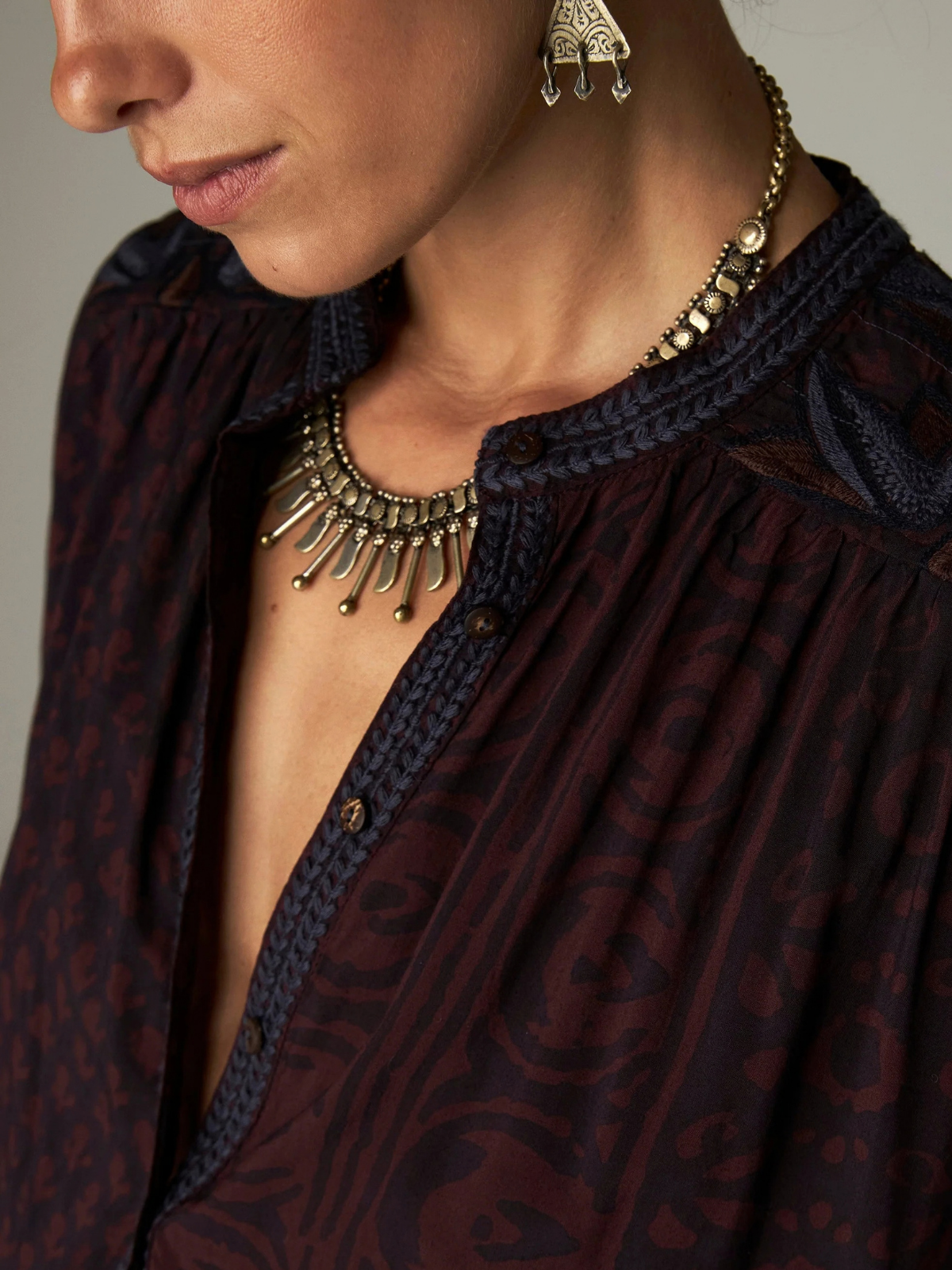 Marie Print Blouse - Brown