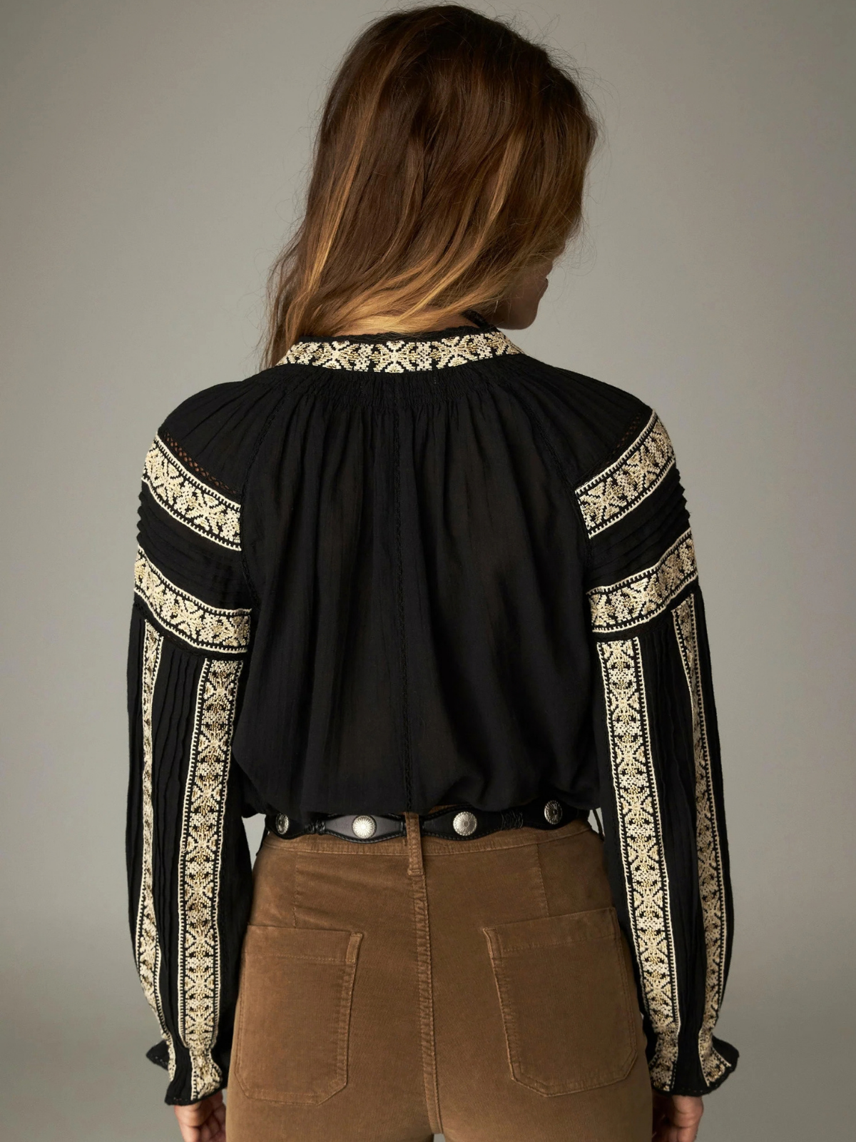 Rose Embroidered Blouse - Black