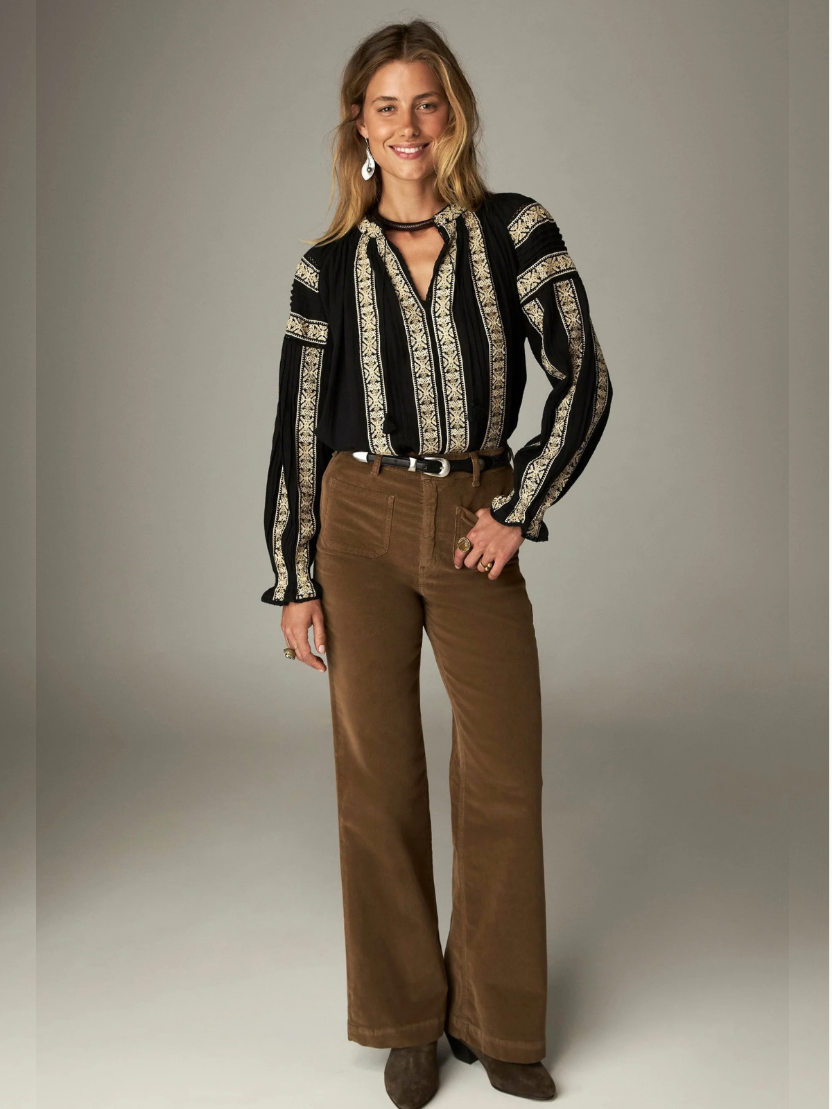 Rose Embroidered Blouse - Black