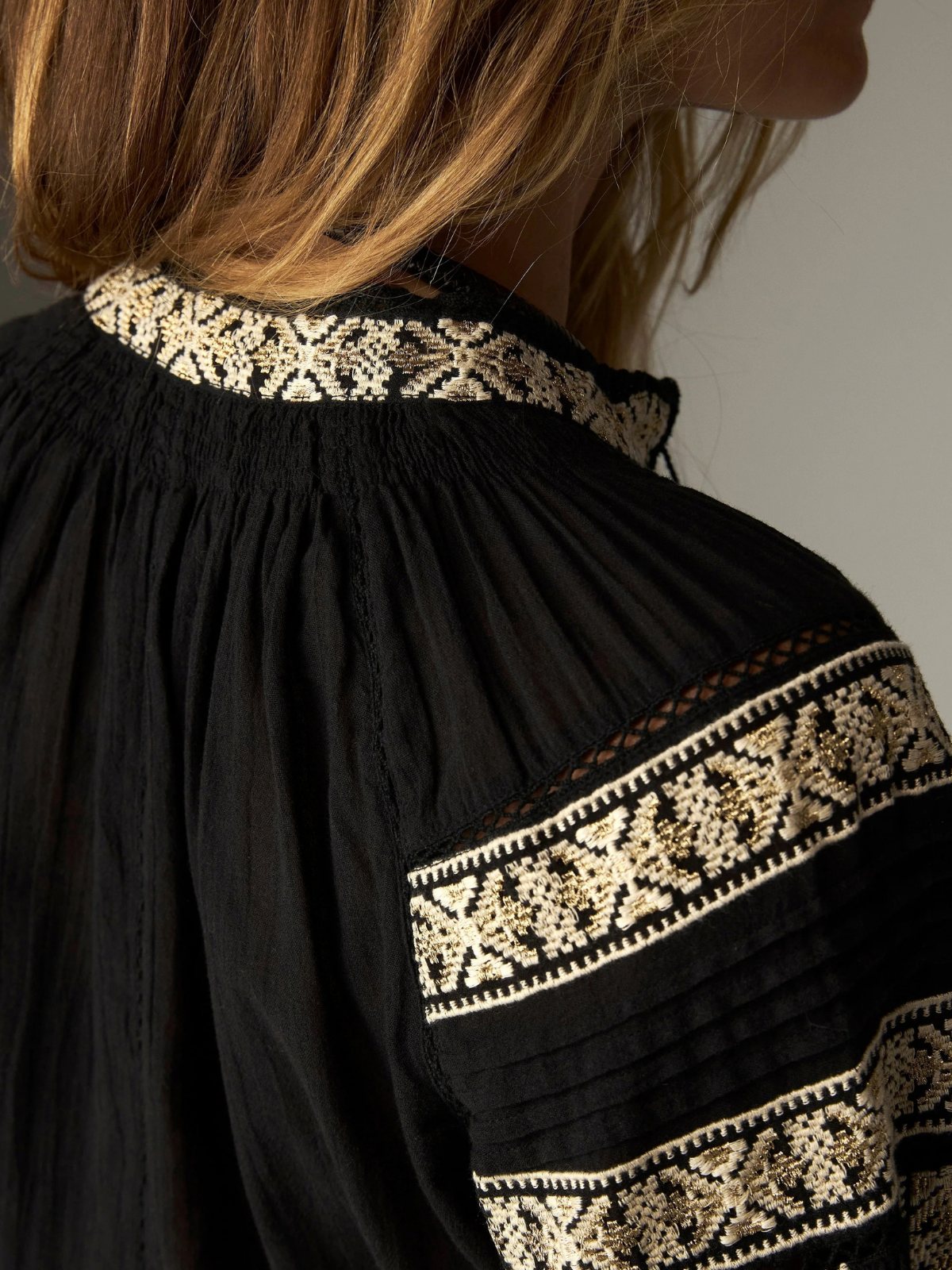 Rose Embroidered Blouse - Black