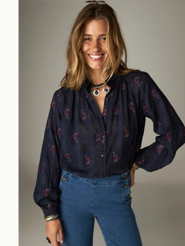 Sabine Embroidered Blouse - Navy