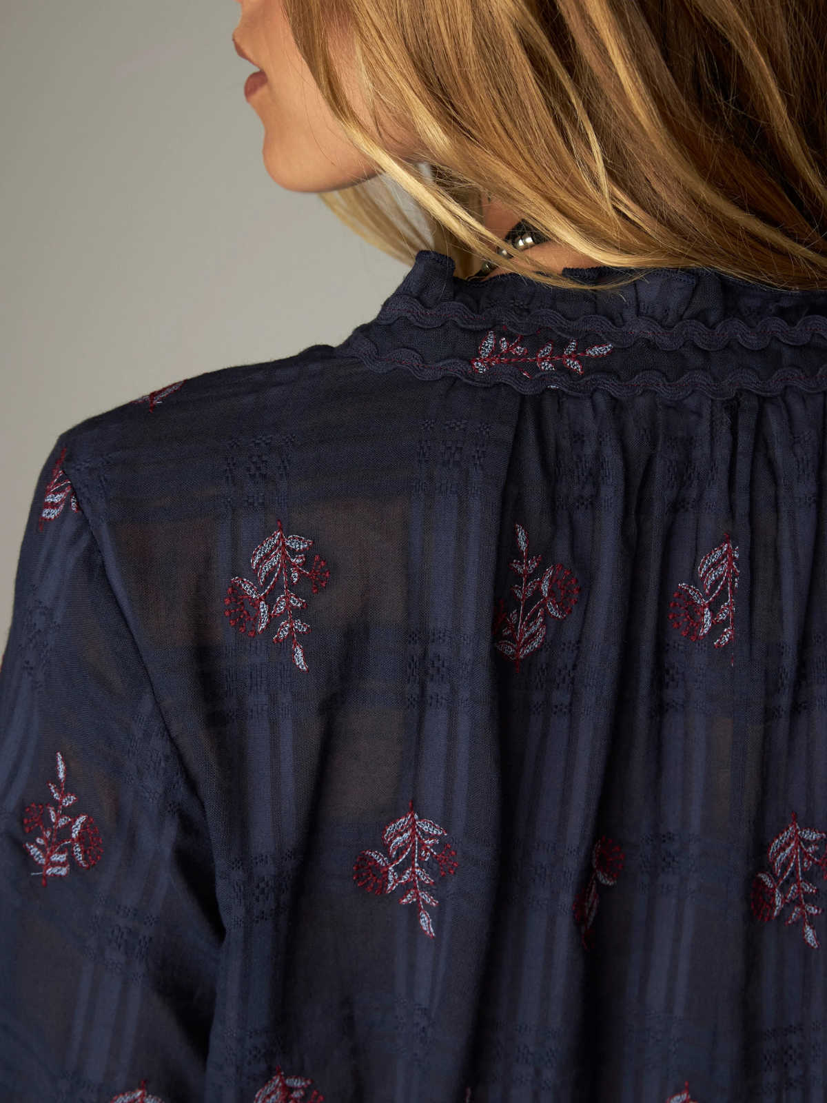 Sabine Embroidered Blouse - Navy
