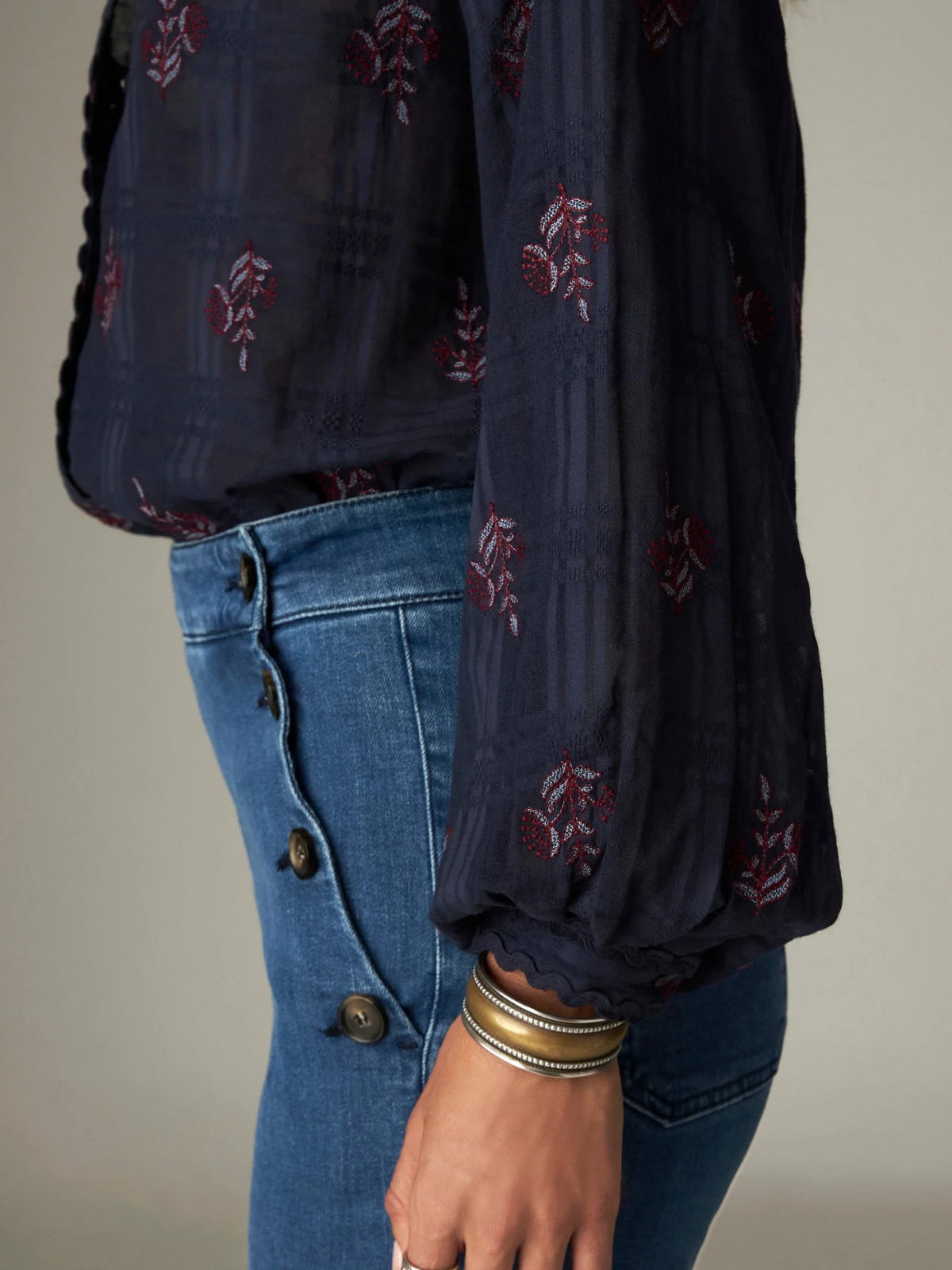 Sabine Embroidered Blouse - Navy