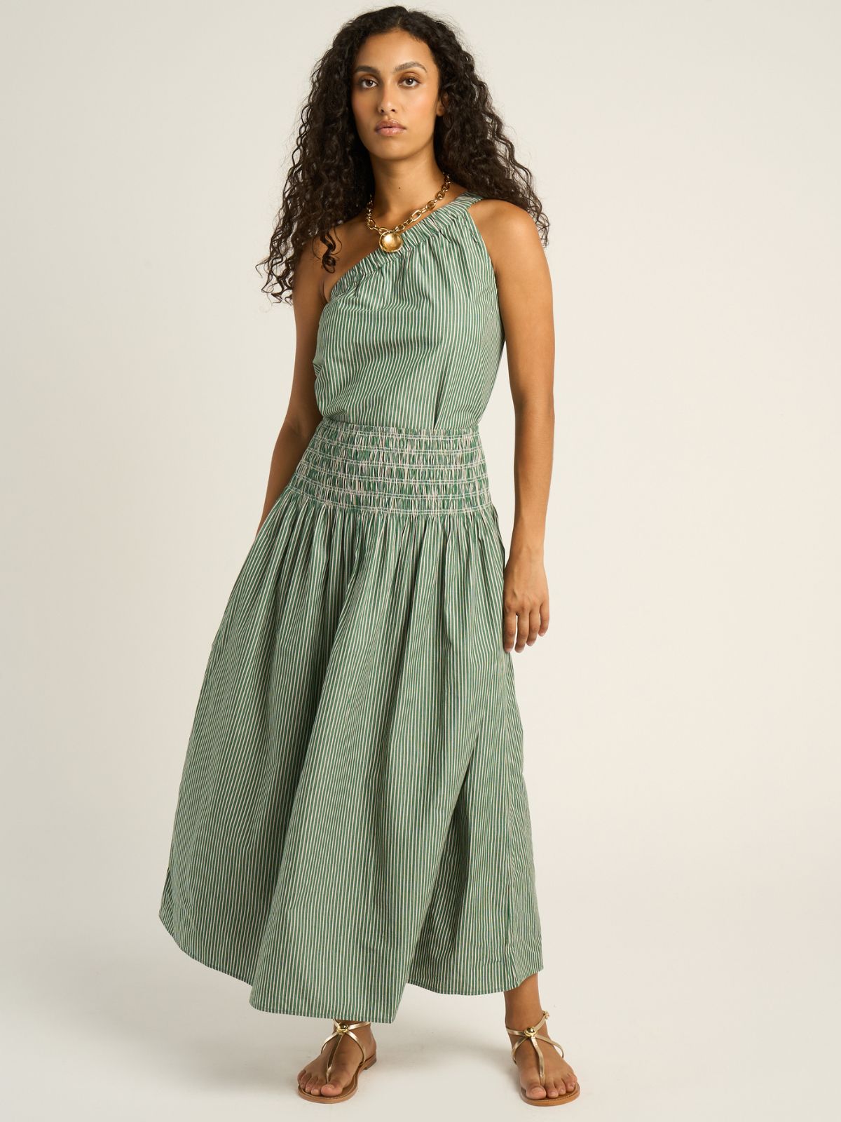 Sissi One Shoulder Stripe Top - Green