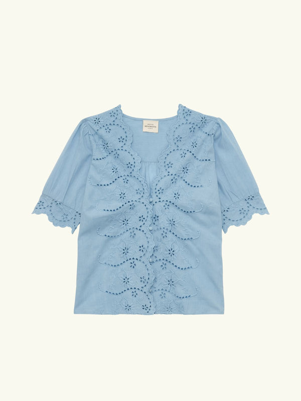 Tilly Embroidered Top- Light Blue
