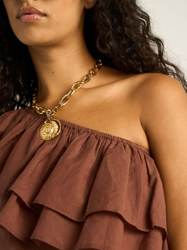 Timeo One Shoulder Top - Brown