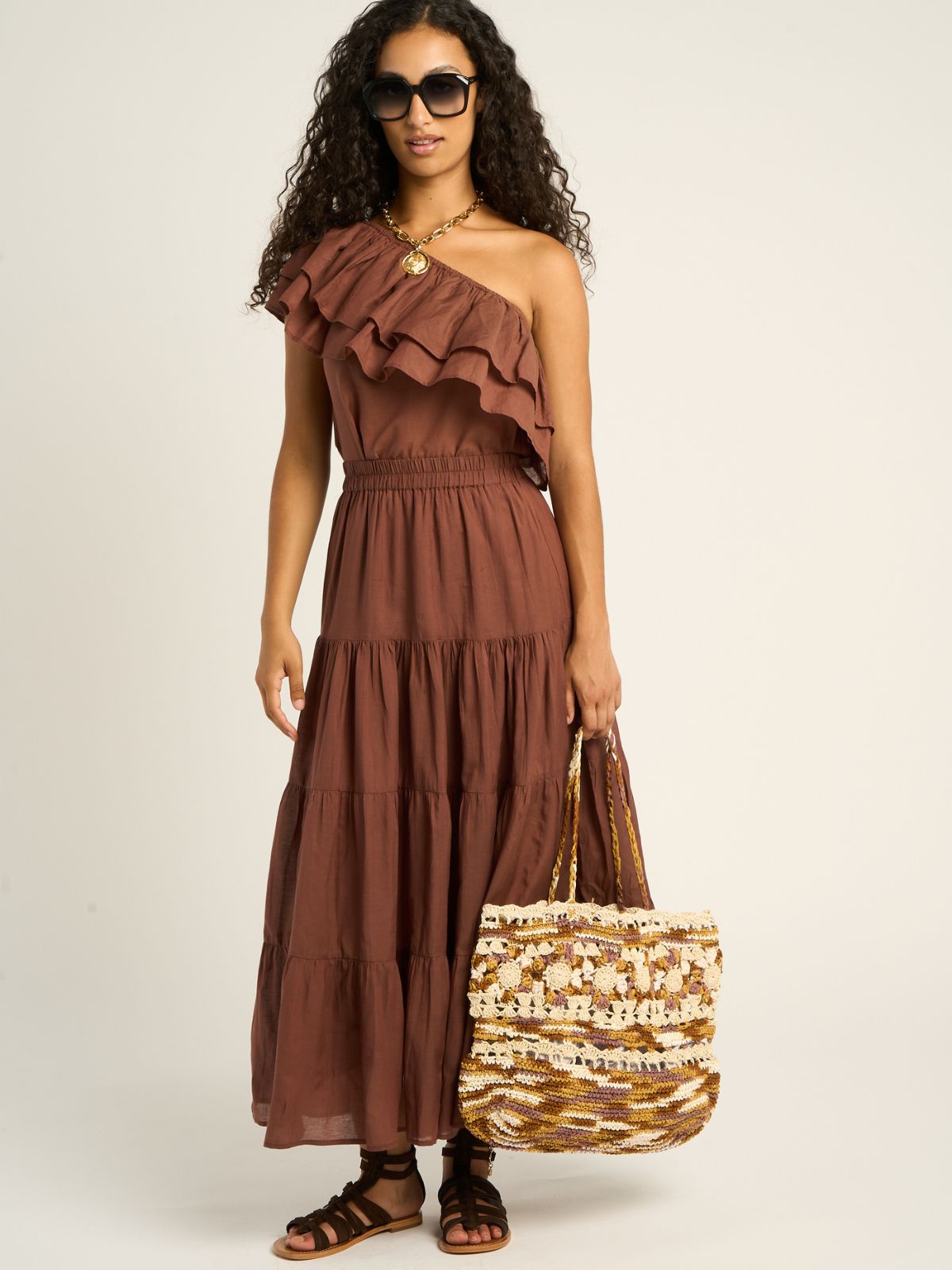 Timeo One Shoulder Top - Brown