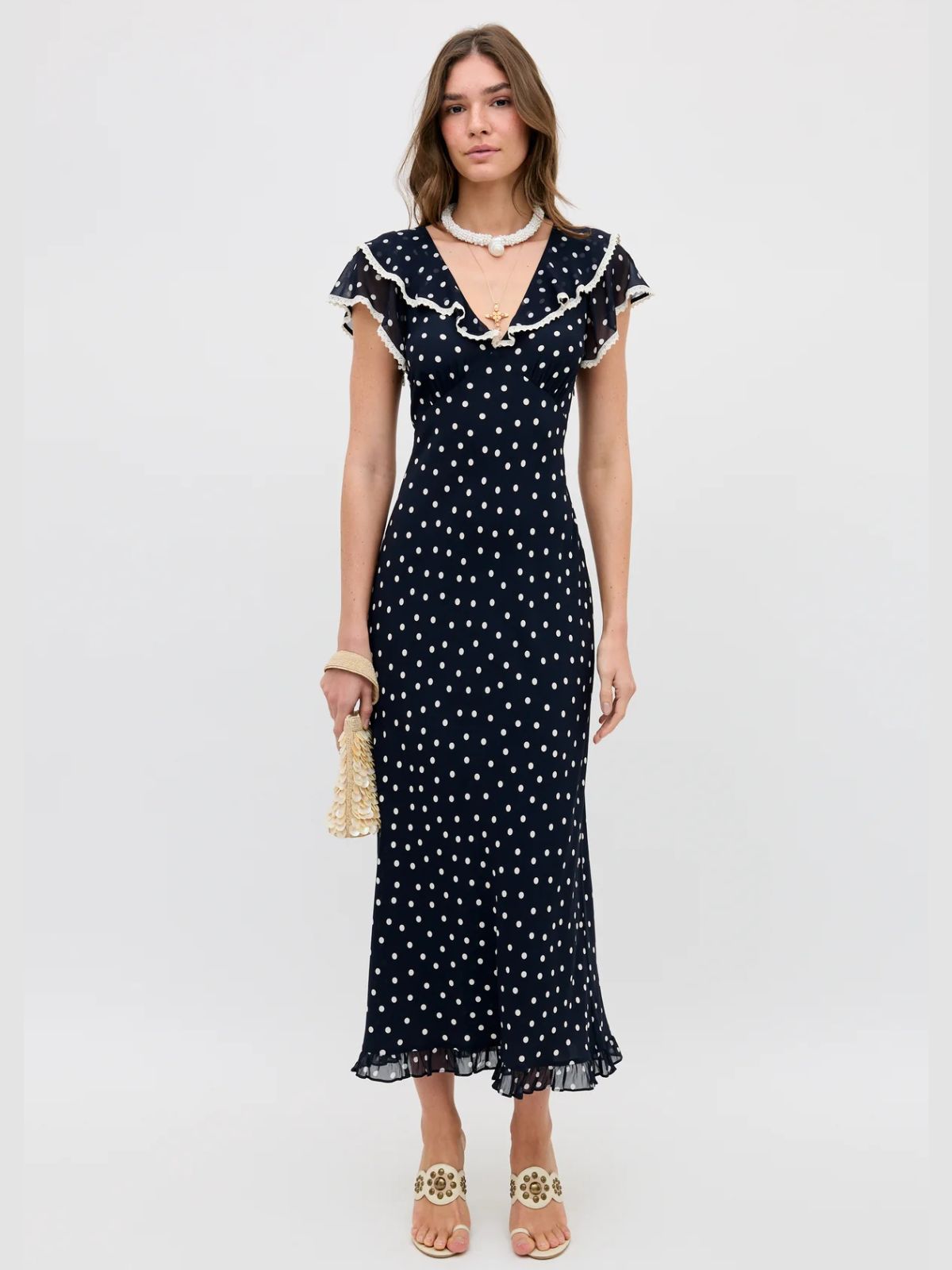 Iris Fashion - RIXO - Bethea Layla Dot Dress - Navy